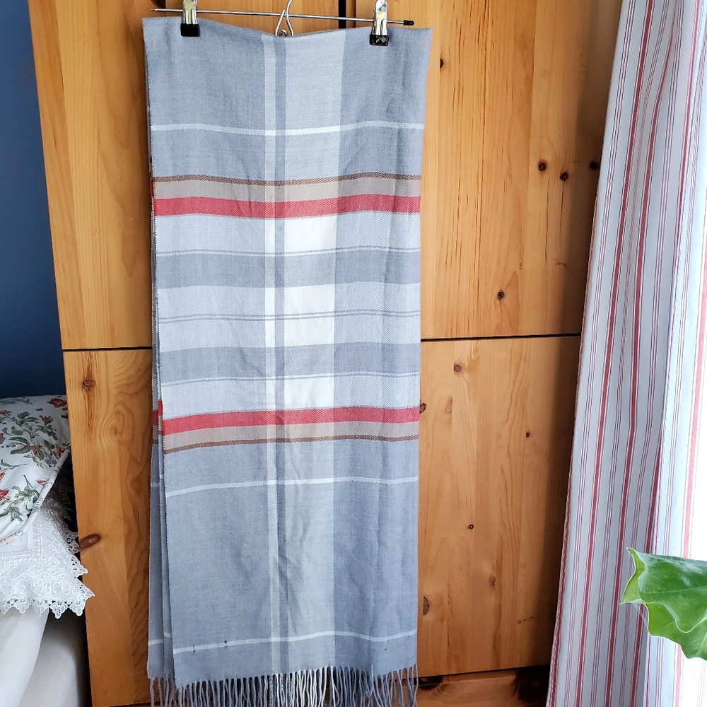 Love & Lore Long Fringed Grey Scarf